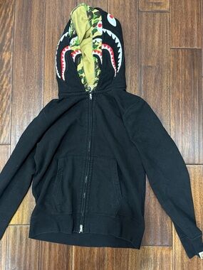 Bape Black Shark Hooded Zip Jacket with Camo Lining